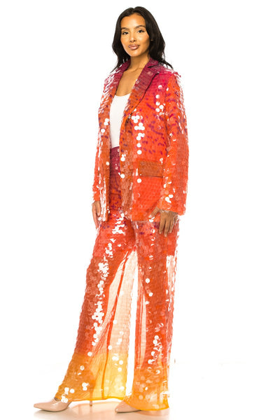 Tie Dye Sequin Pants & Blazer Set