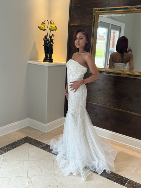 Elegant Mesh Insert Mermaid Hem Sequin Tube Wedding Dress
