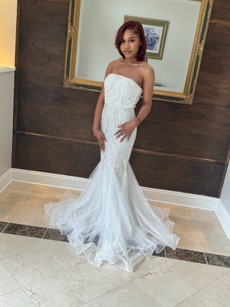Elegant Mesh Insert Mermaid Hem Sequin Tube Wedding Dress