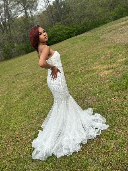 Elegant Mesh Insert Mermaid Hem Sequin Tube Wedding Dress