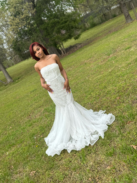 Elegant Mesh Insert Mermaid Hem Sequin Tube Wedding Dress