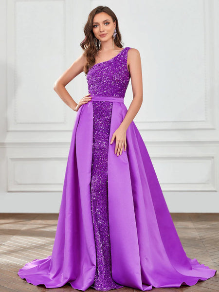 Elegant One Shoulder Sequin Mermaid Dress