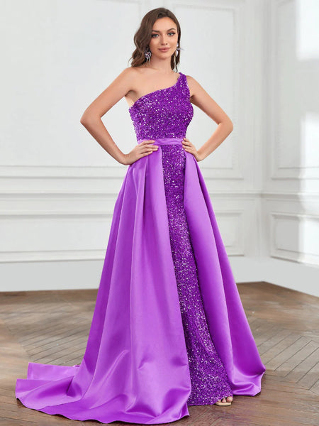 Elegant One Shoulder Sequin Mermaid Dress