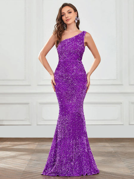 Elegant One Shoulder Sequin Mermaid Dress