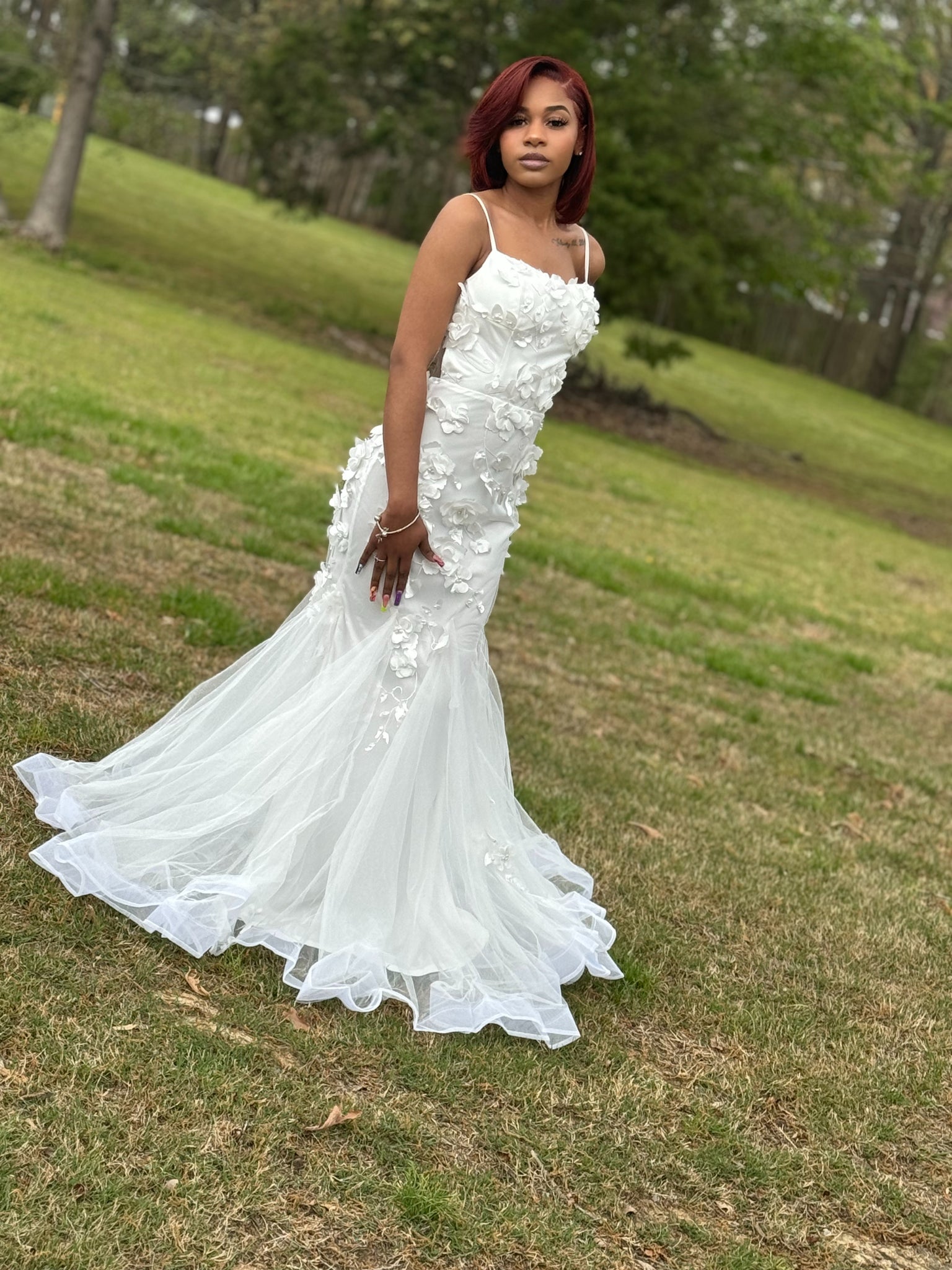Applique Detail Backless Lace Up Cami Wedding Dress