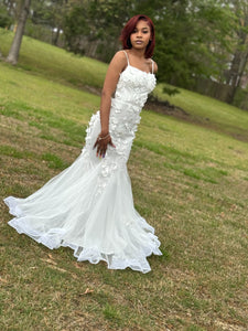 Applique Detail Backless Lace Up Cami Wedding Dress