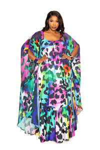 Electric Leopard Robe with Wrist Band and Jumpsuit