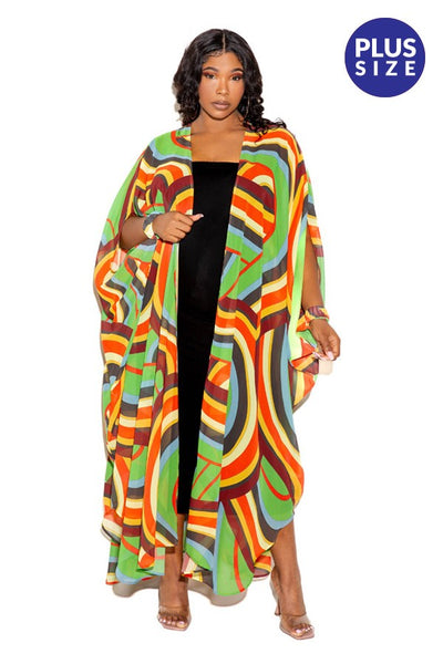 Geo Swirl Print Cardigan with Wrist Band and Jumpsuit