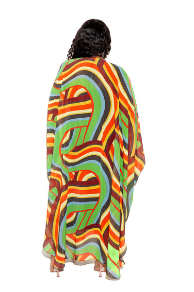 Geo Swirl Print Cardigan with Wrist Band and Jumpsuit