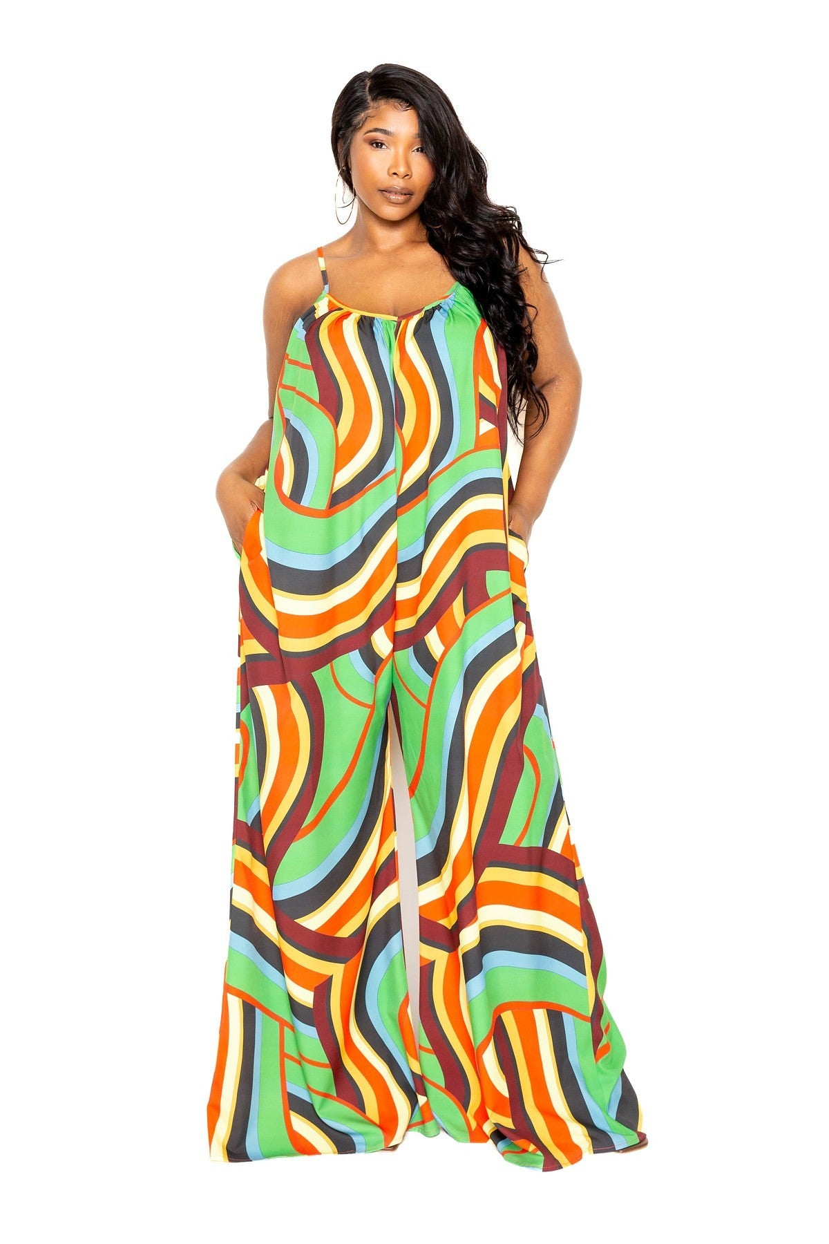 Geo Swirl Print Cardigan with Wrist Band and Jumpsuit