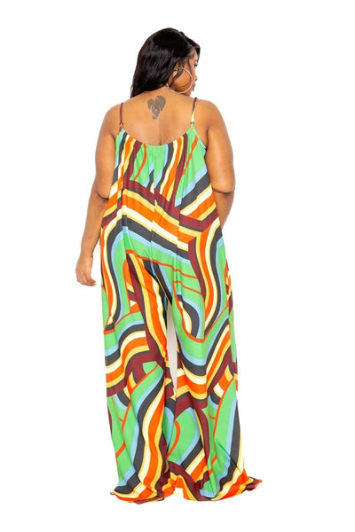 Geo Swirl Print Cardigan with Wrist Band and Jumpsuit